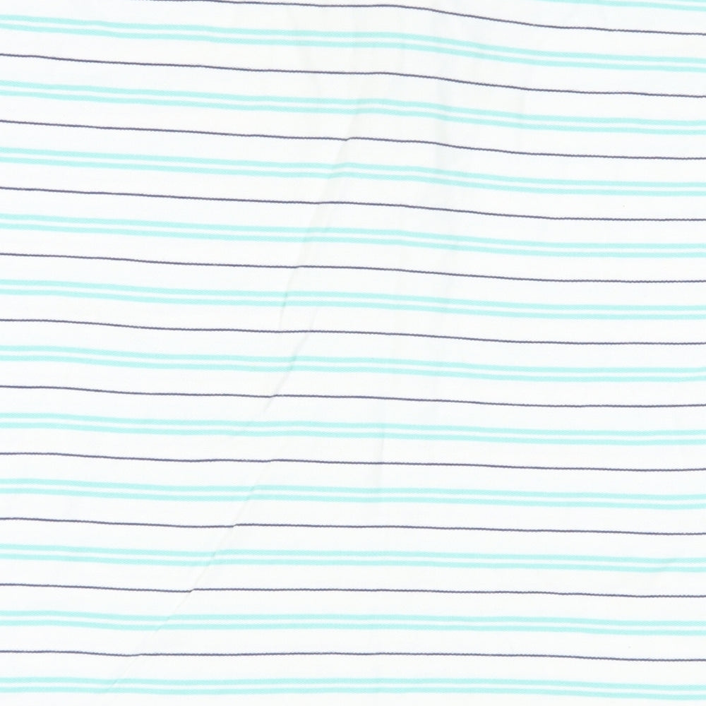 Marks and Spencer Mens Green Striped Cotton Polo Size L Collared Button