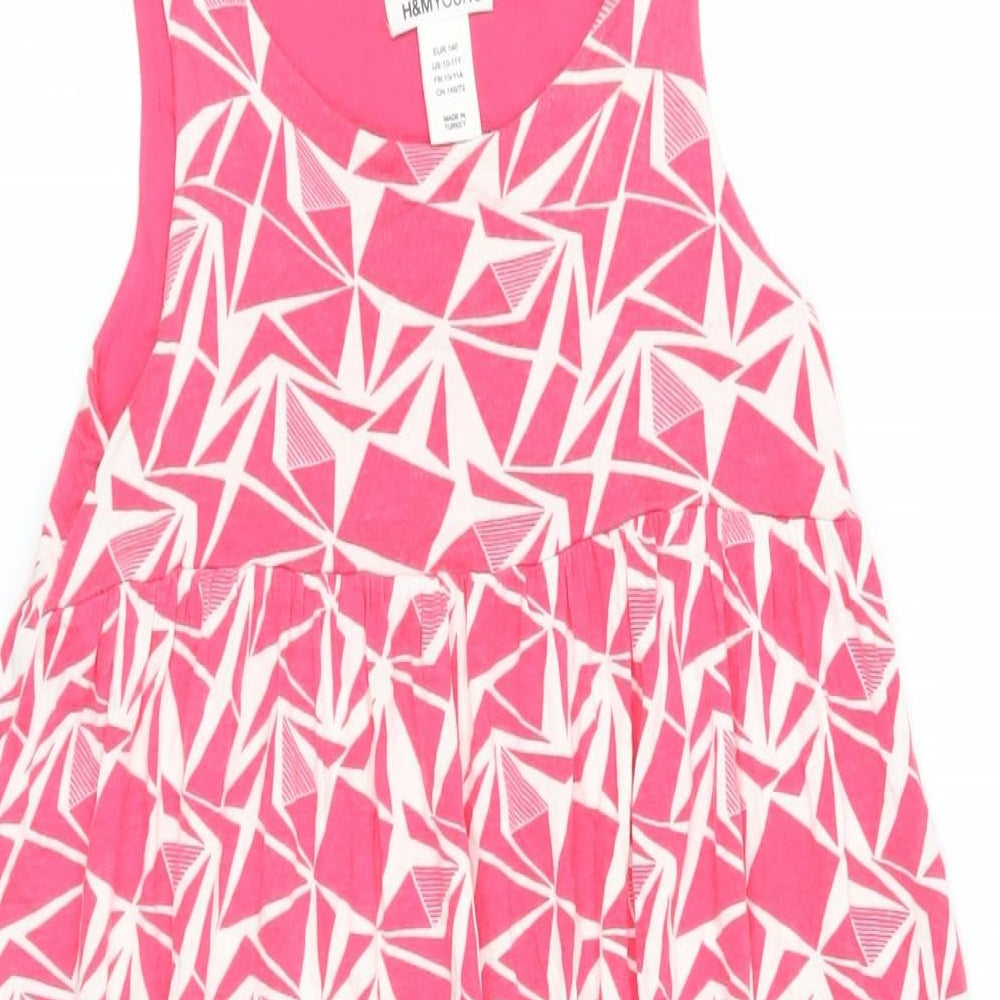 H&M Girls Pink Geometric Viscose Tank Dress Size 10-11 Years Scoop Neck Pullover