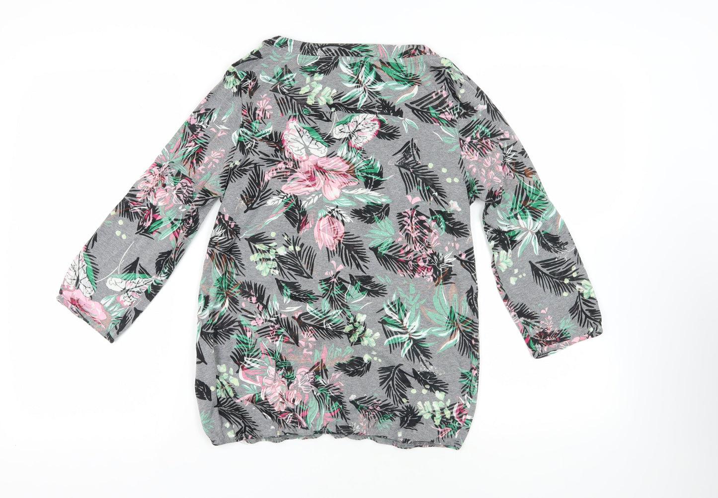 Per Una Womens Grey Floral Polyester Basic Button-Up Size 12 Round Neck