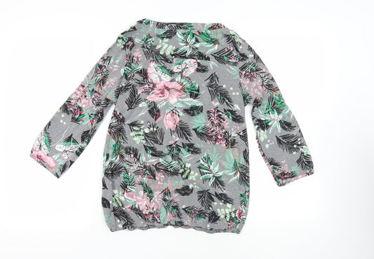 Per Una Womens Grey Floral Polyester Basic Button-Up Size 12 Round Neck