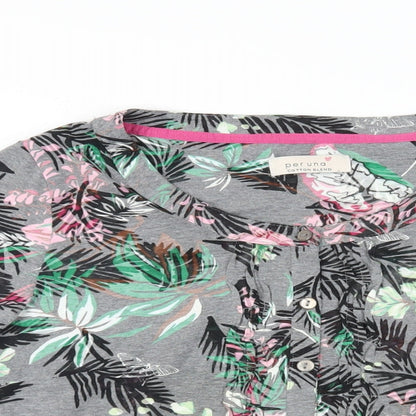 Per Una Womens Grey Floral Polyester Basic Button-Up Size 12 Round Neck
