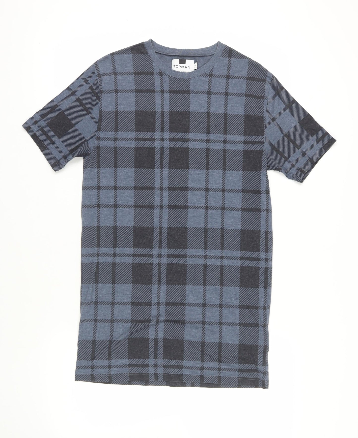 Topman Mens Blue Plaid Cotton T-Shirt Size XS Crew Neck
