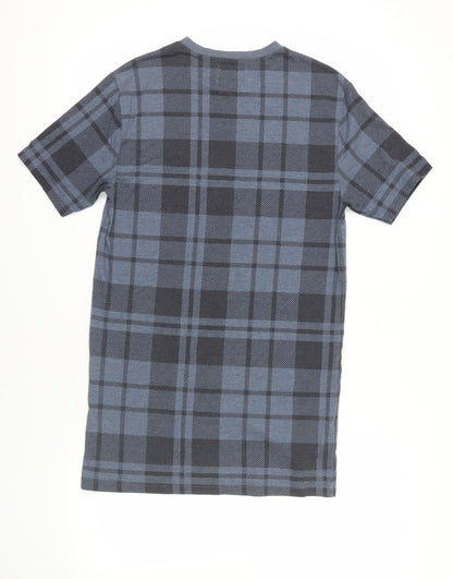 Topman Mens Blue Plaid Cotton T-Shirt Size XS Crew Neck