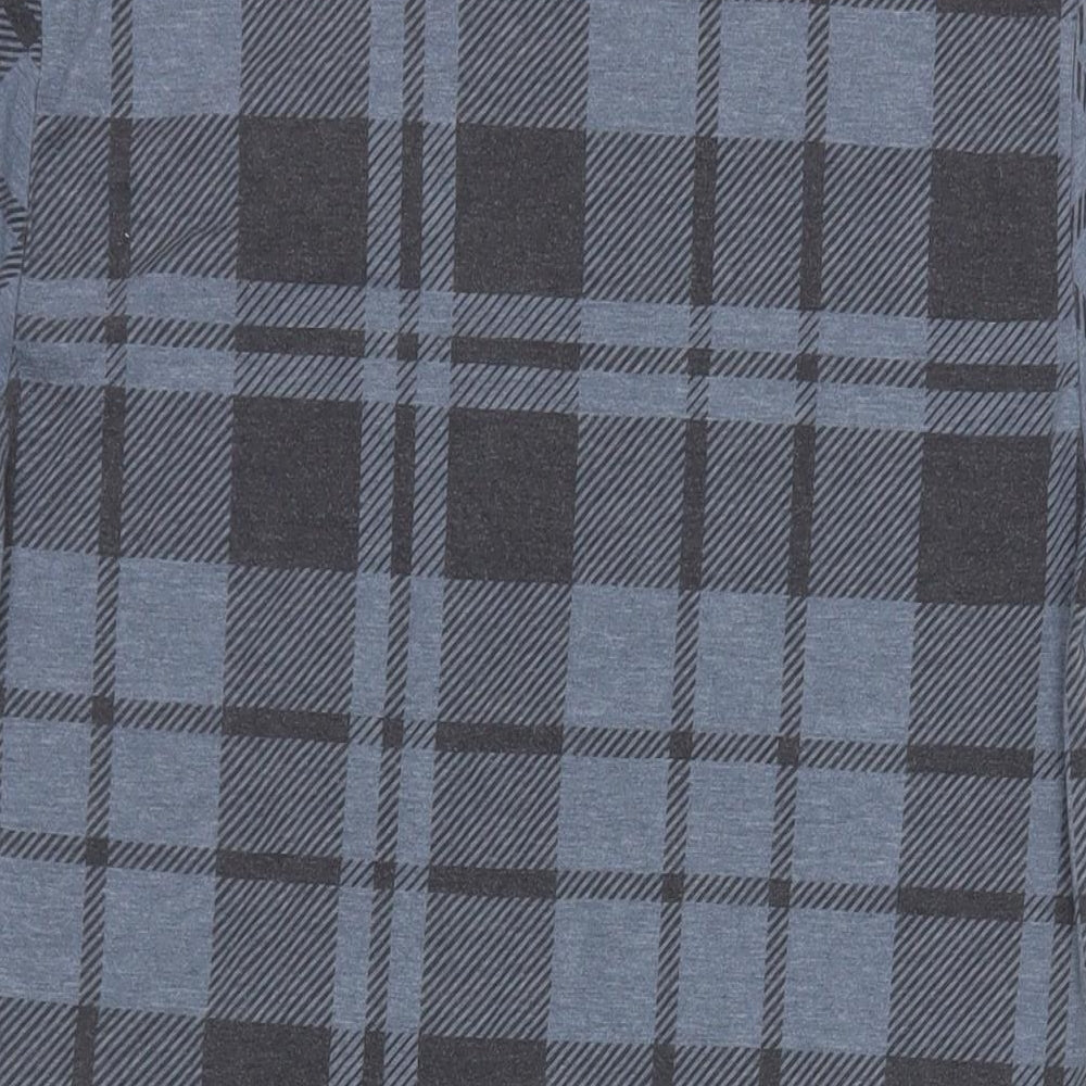 Topman Mens Blue Plaid Cotton T-Shirt Size XS Crew Neck