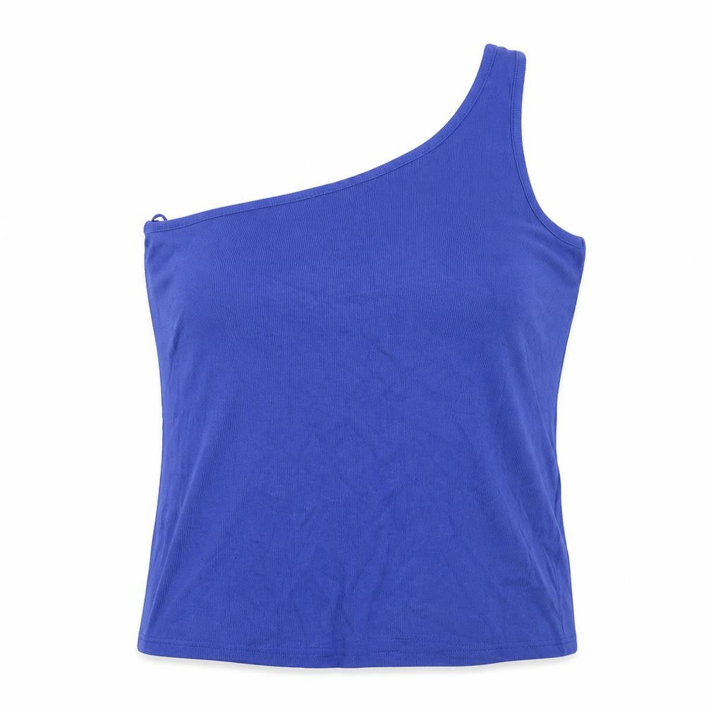 Marks and Spencer Womens Blue Cotton Basic Tank Size 20 One Shoulder - Ribbed