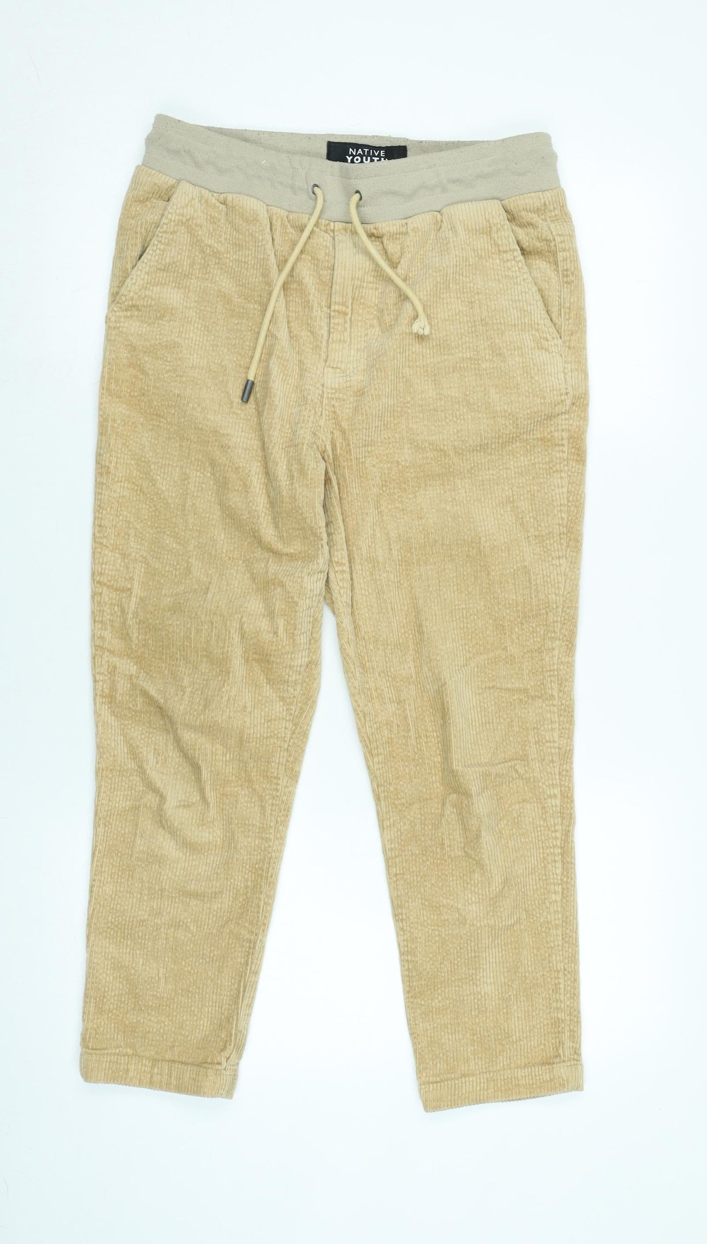 native youth Boys Beige Cotton Jogger Trousers Size 16 Years L24 in Regular Tie - Logo