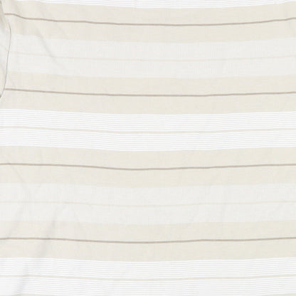 Marks and Spencer Mens Beige Striped Cotton T-Shirt Size L Round Neck