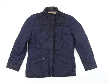 Avenue Womens Blue Quilted Jacket Size S Zip