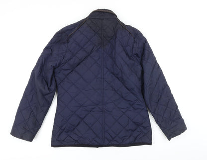 Avenue Womens Blue Quilted Jacket Size S Zip