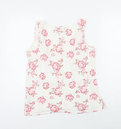 Dorothy Perkins Womens White Floral 100% Cotton Basic T-Shirt Size 14 Scoop Neck - Gemstone Print
