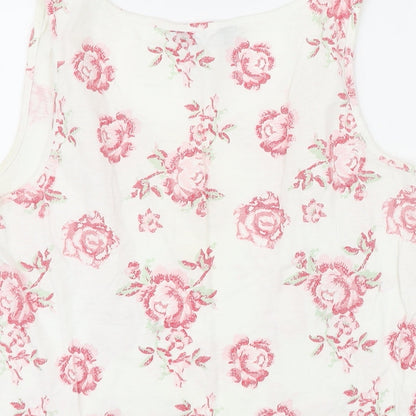Dorothy Perkins Womens White Floral 100% Cotton Basic T-Shirt Size 14 Scoop Neck - Gemstone Print