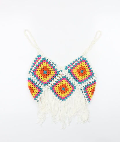 QED London Womens Multicoloured Acrylic Camisole Blouse Size S V-Neck - Crochet and tassles