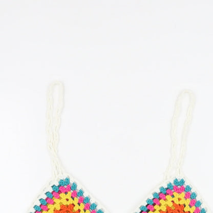 QED London Womens Multicoloured Acrylic Camisole Blouse Size S V-Neck - Crochet and tassles