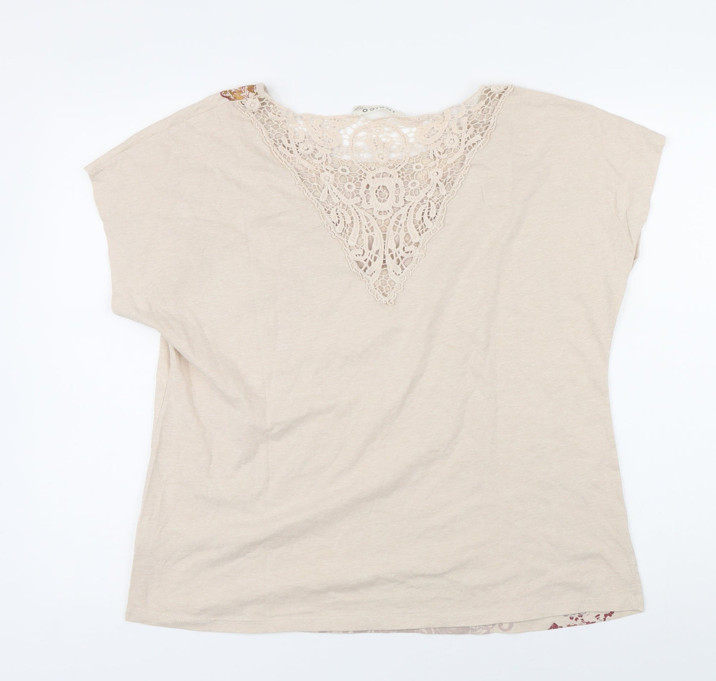 Womens UK Size 16 Indigo Beige Basic T-Shirt