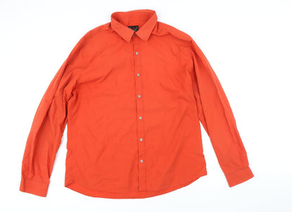 River Island Mens Orange Cotton Button-Up Size XL Collared Button
