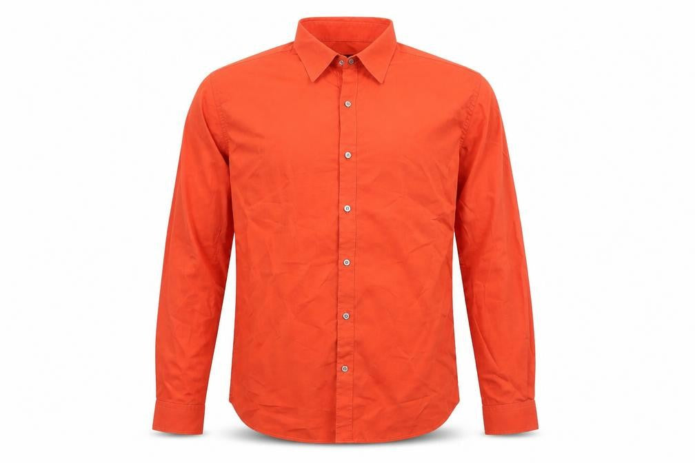 River Island Mens Orange Cotton Button-Up Size XL Collared Button