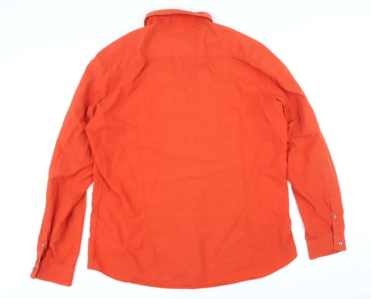 River Island Mens Orange Cotton Button-Up Size XL Collared Button