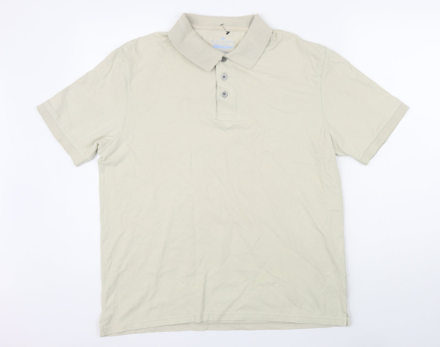 Blue Harbour Mens Beige Cotton Polo Size M Collared Button