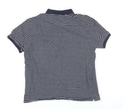 Cacharel Mens Black Striped 100% Cotton Polo Size L Collared Button