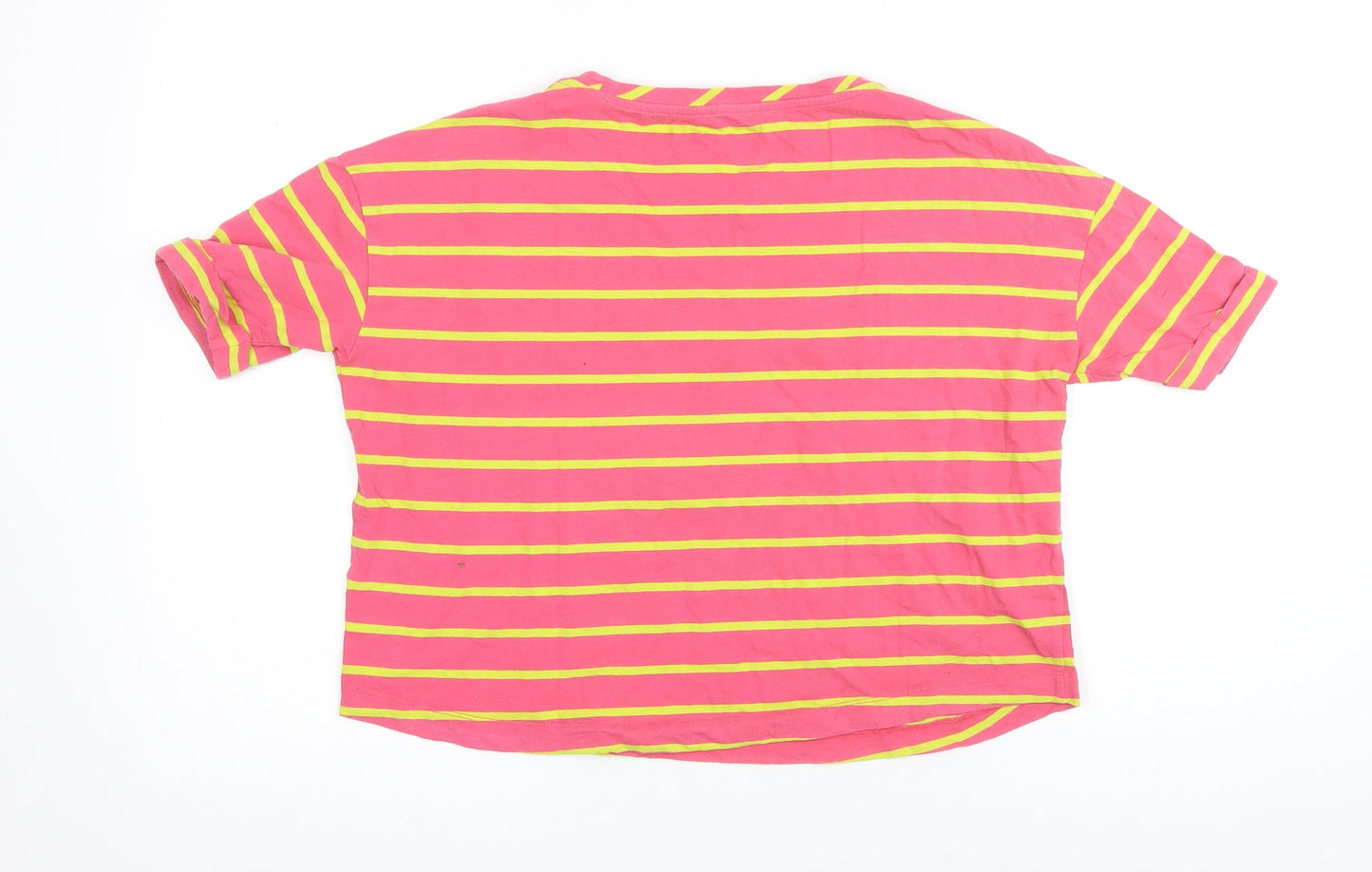 Jasmine & ginger Womens Pink Striped 100% Cotton Basic T-Shirt Size XS Round Neck