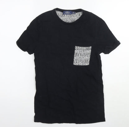Topman Mens Black Cotton T-Shirt Size XS Round Neck - Size 2XS Geometric print pocket