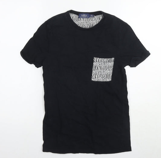 Topman Mens Black Cotton T-Shirt Size XS Round Neck - Size 2XS Geometric print pocket