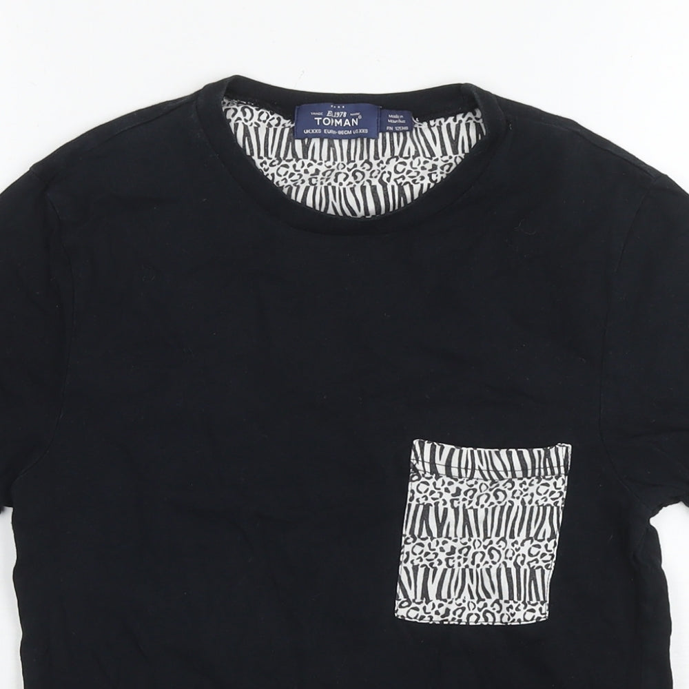 Topman Mens Black Cotton T-Shirt Size XS Round Neck - Size 2XS Geometric print pocket