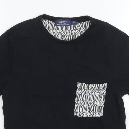 Topman Mens Black Cotton T-Shirt Size XS Round Neck - Size 2XS Geometric print pocket