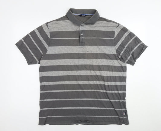 Blue Harbour Mens Grey Striped Cotton Polo Size L Collared Pullover - Golf