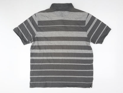 Blue Harbour Mens Grey Striped Cotton Polo Size L Collared Pullover - Golf