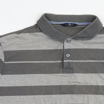 Blue Harbour Mens Grey Striped Cotton Polo Size L Collared Pullover - Golf