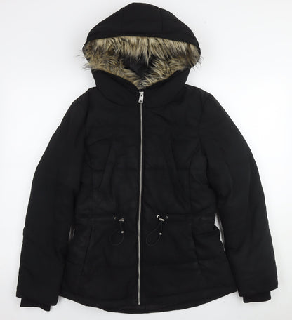 Womens UK Size 10 H&M Black Parka Coat