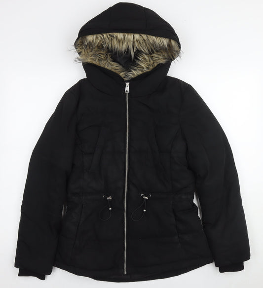 Womens UK Size 10 H&M Black Parka Coat