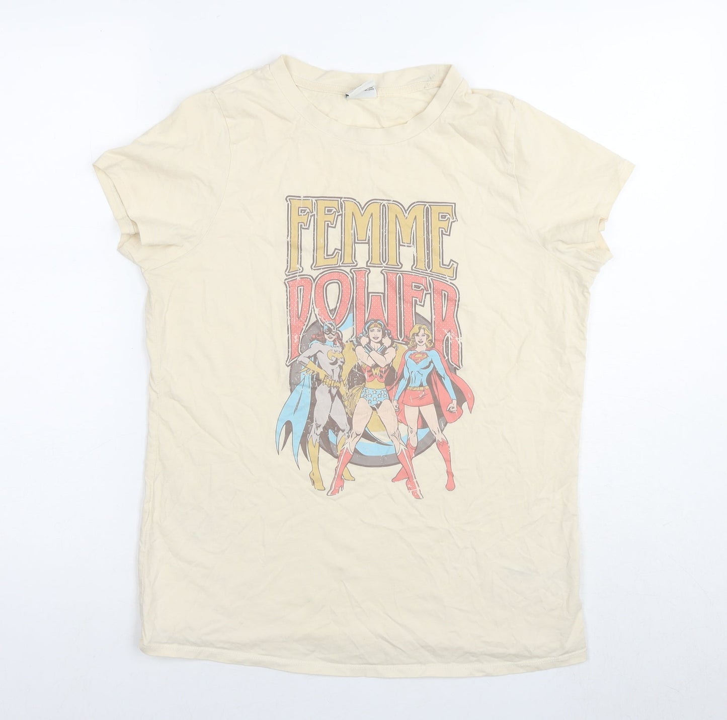 Womens UK Size 10 Wonder Woman Beige Basic T-Shirt