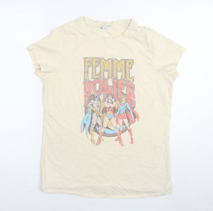 Womens UK Size 10 Wonder Woman Beige Basic T-Shirt