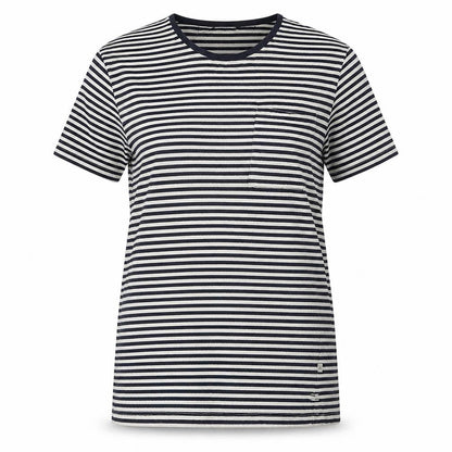 Casual Friday Womens Black Striped Cotton Basic T-Shirt Size L Round Neck