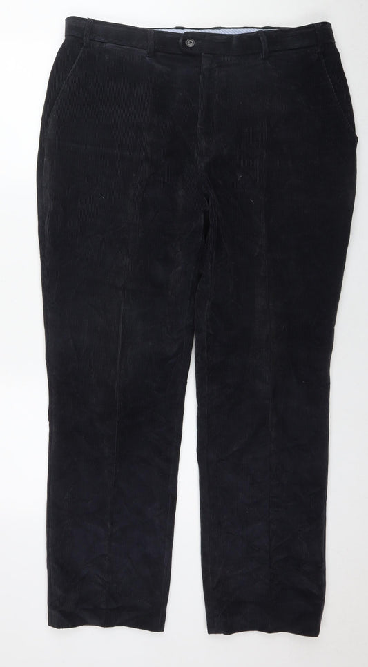 Melka Mens Blue Cotton Trousers Size 39 in L34 in Regular Zip