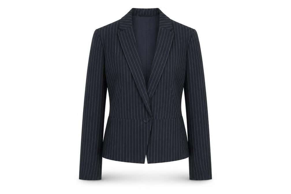 Marks and Spencer Womens Blue Striped Polyester Jacket Blazer Size 12