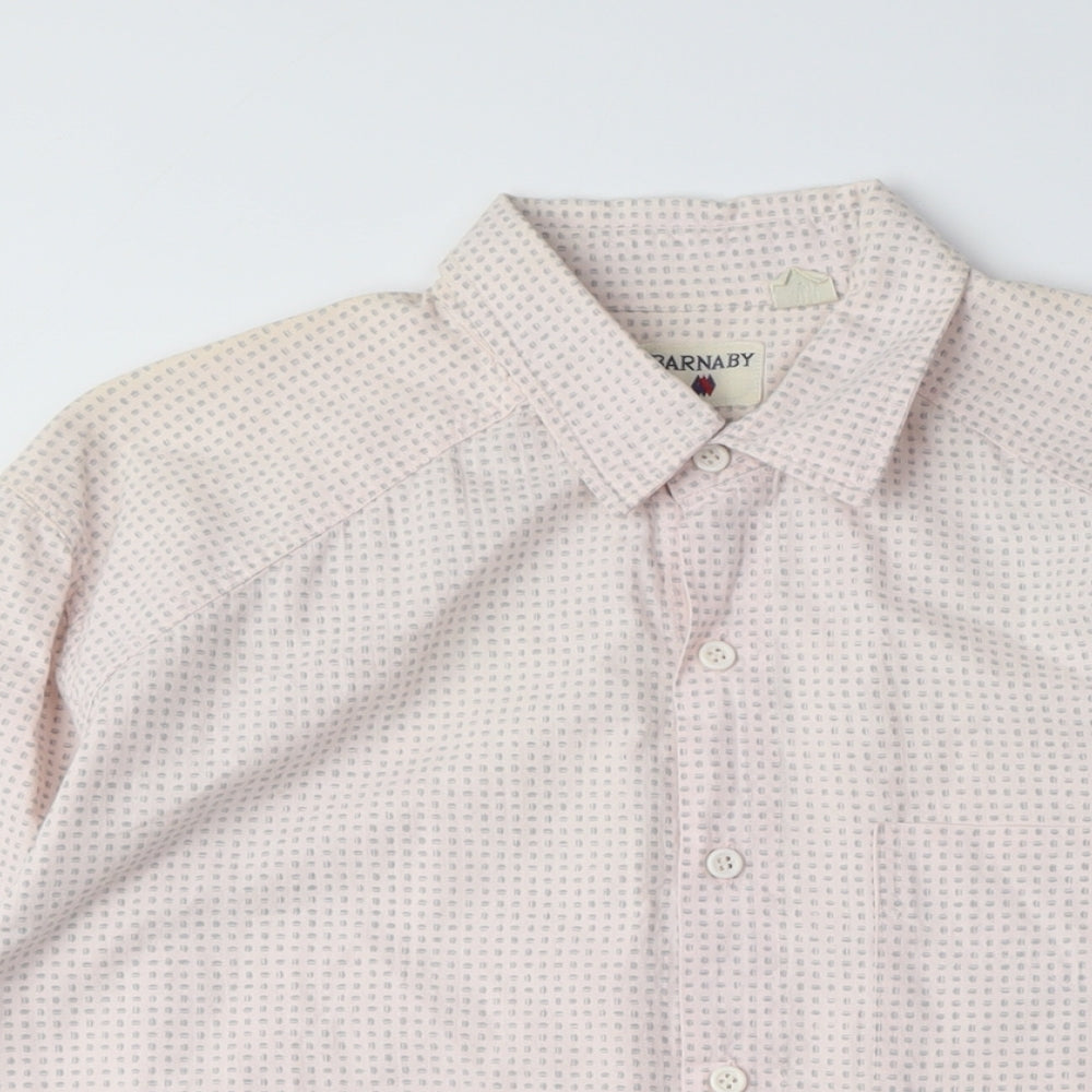 Barnaby Men's White Geometric Shirt M Long Sleeve