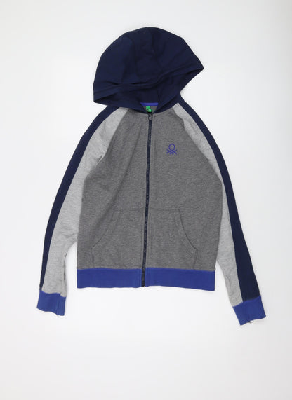 United Colors of Benetton Boys Grey Cotton Full Zip Hoodie Size 11-12 Years Zip