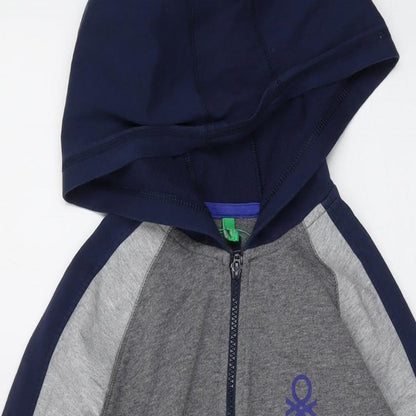 United Colors of Benetton Boys Grey Cotton Full Zip Hoodie Size 11-12 Years Zip