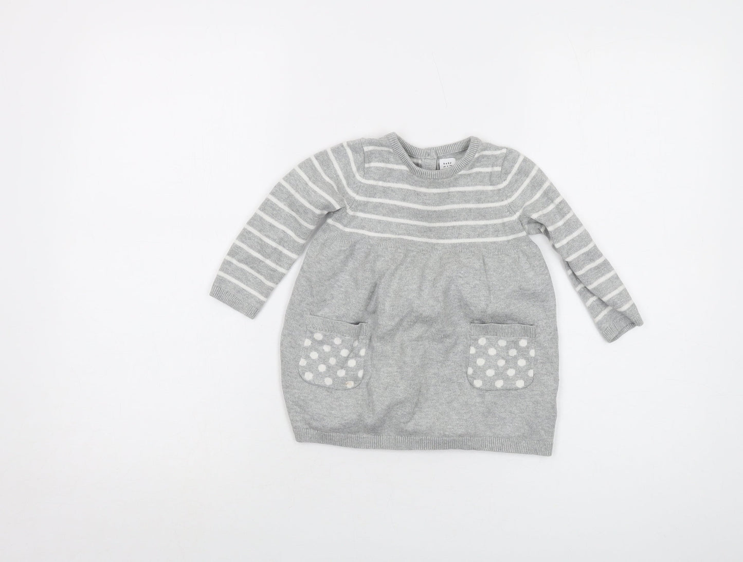 Gap Girls Grey Striped Cotton Pullover Jumper Size 18-24 Months Button