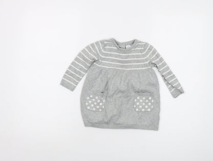 Gap Girls Grey Striped Cotton Pullover Jumper Size 18-24 Months Button