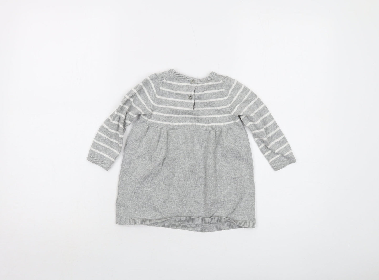 Gap Girls Grey Striped Cotton Pullover Jumper Size 18-24 Months Button