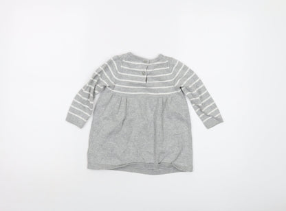 Gap Girls Grey Striped Cotton Pullover Jumper Size 18-24 Months Button
