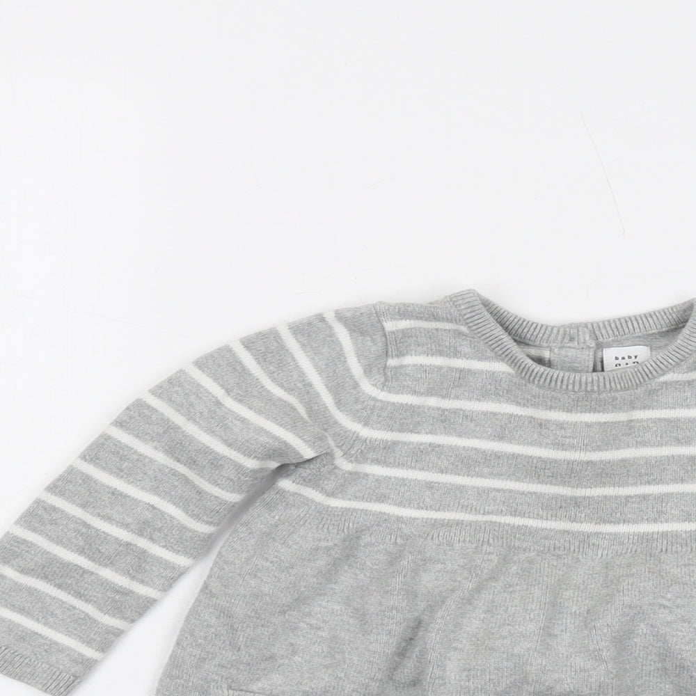 Gap Girls Grey Striped Cotton Pullover Jumper Size 18-24 Months Button
