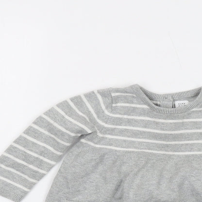 Gap Girls Grey Striped Cotton Pullover Jumper Size 18-24 Months Button