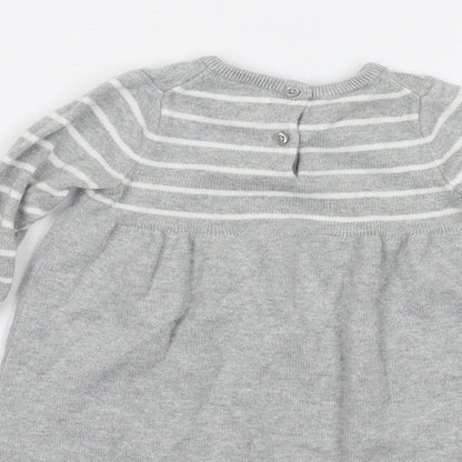Gap Girls Grey Striped Cotton Pullover Jumper Size 18-24 Months Button
