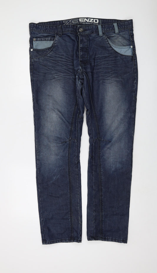 Zenzo Mens Blue Cotton Straight Jeans Size 38 in L32 in Regular Button