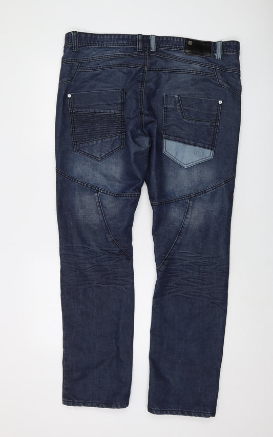 Zenzo Mens Blue Cotton Straight Jeans Size 38 in L32 in Regular Button